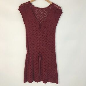 Gaminerie burgundy short sleeve crochet tunic sweater S-M